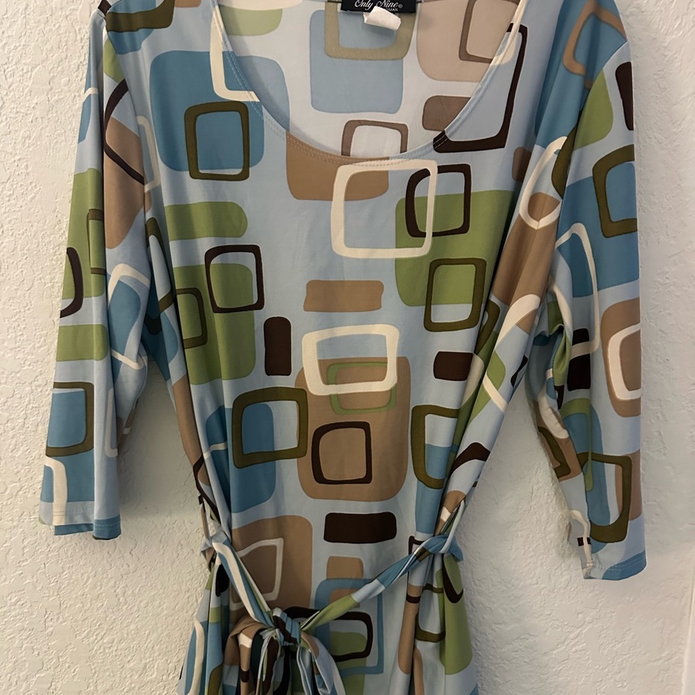 Blue Green 3/4 length Sleeve top with Tie Front